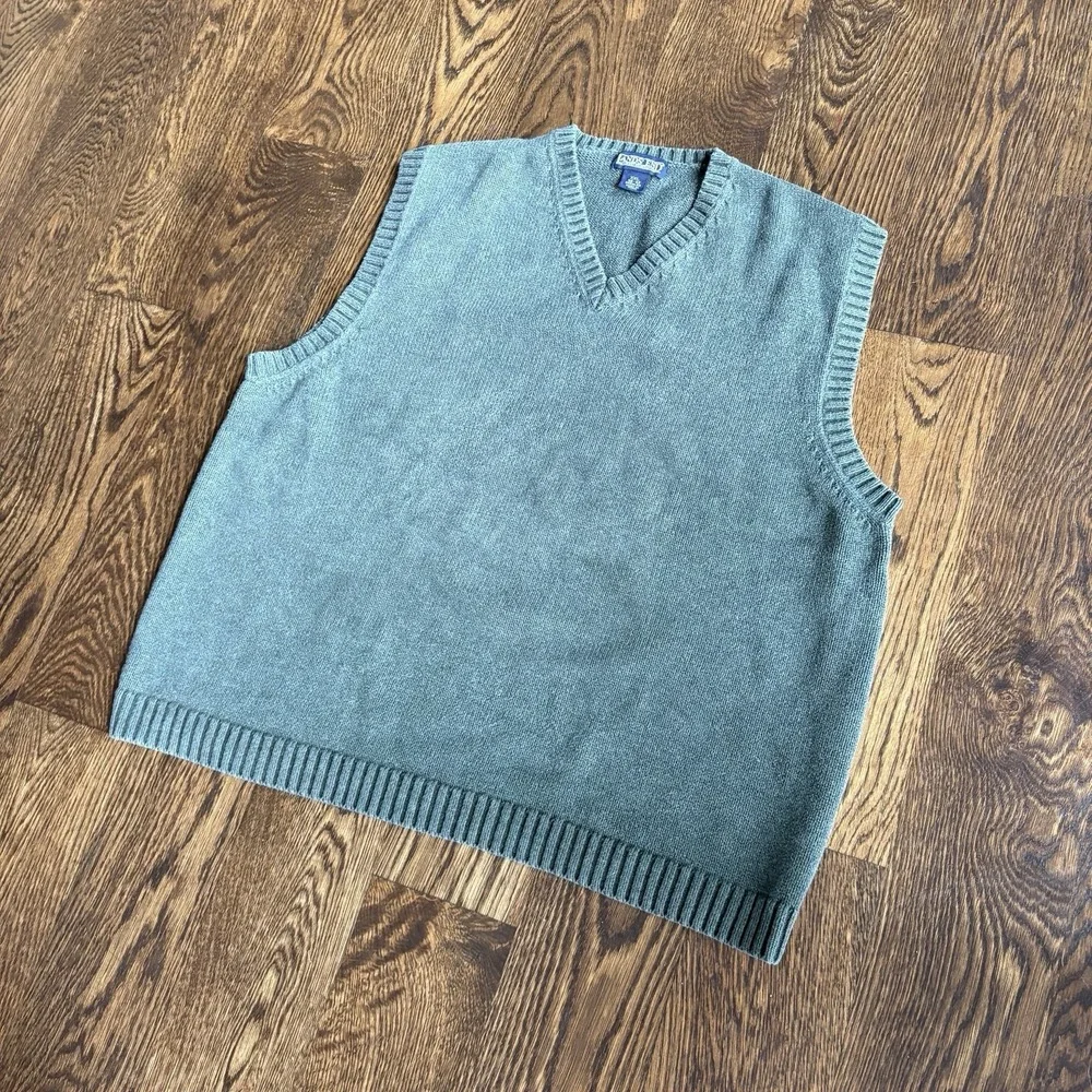 Vintage 90s Lands End Sweater Vest Mens XXL GreenV-Neck Heavy Knit Made In Japan